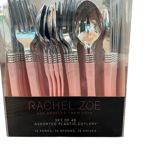 RACHEL ZOE Set of 48 Posh PINK Assorted Disposable Plastic Cutlery NEW - Picture 1 of 9